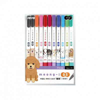 Ручка шариковая Naong набор 10 +1 цветов, Собаки 0,5