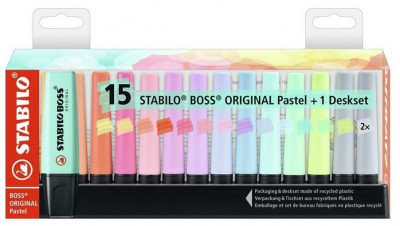 Текстовыделитель Stabilo Boss Original Pastel набор 15 цветов, настольный
