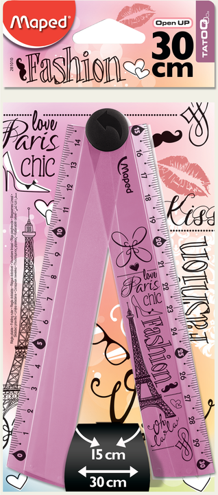 TATOO Линейка 15-30 см, складная, полупрозрачная декорированная, узор Париж