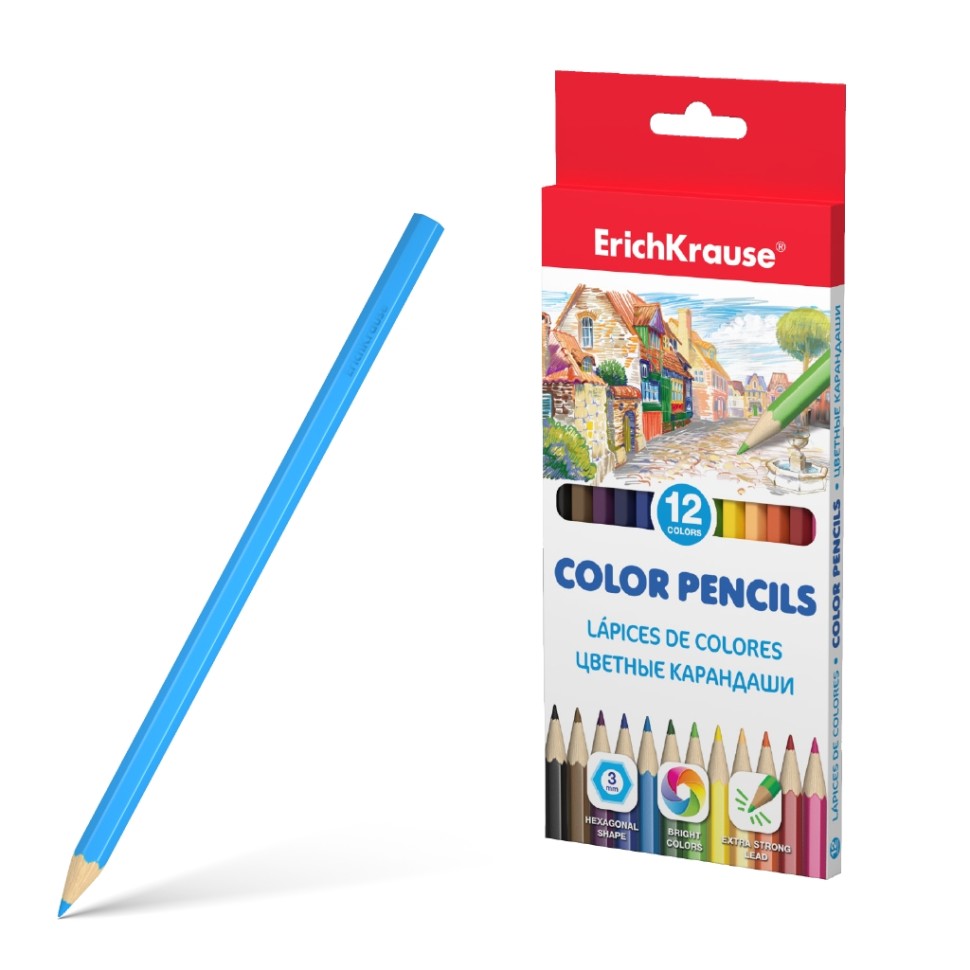 Цветные карандаши шестигранные ErichKrause® 12 цветов
