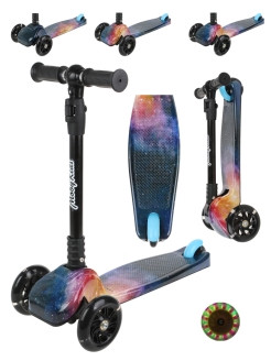 Самокат Moby Kids Space, складной, 120 PU со светом, принт