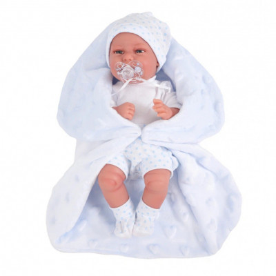 Кукла-младенец Эва на голубом одеяльце, 33 см