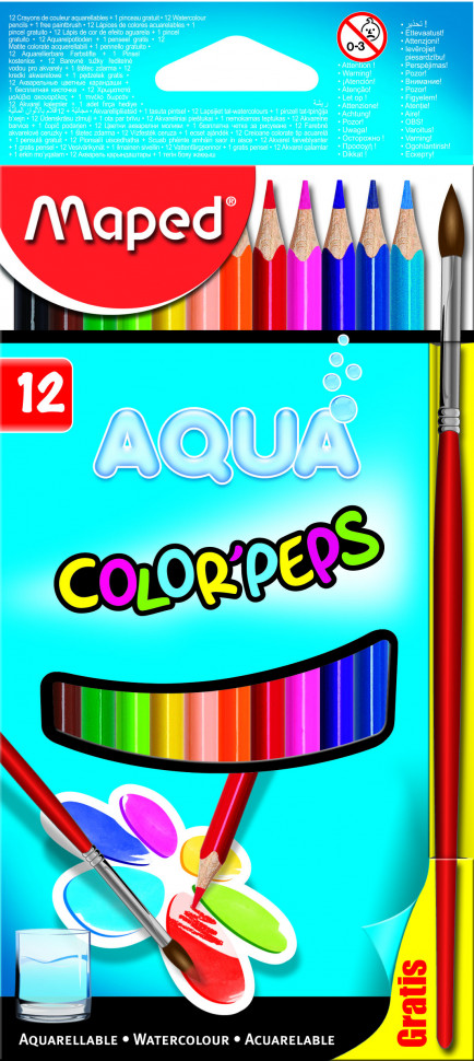 Акварельные цветные карандаши COLOR PEP'S 12 цветов в коробке с подвесом