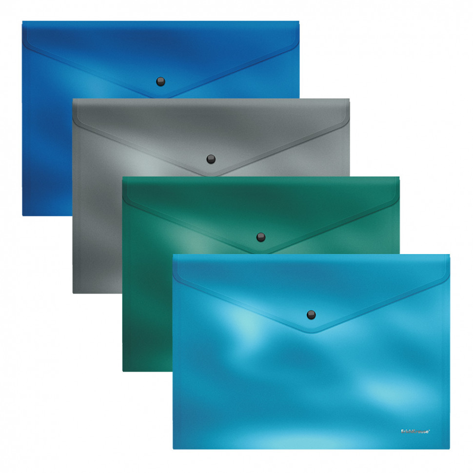 Папка-конверт на кнопке пластиковая ErichKrause® Glossy Ice Metallic, непрозрачная, B5, ассорти (в пакете по 12 шт.)