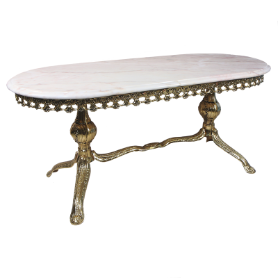 Столик овальный низкий с мраморной столешницей, золото