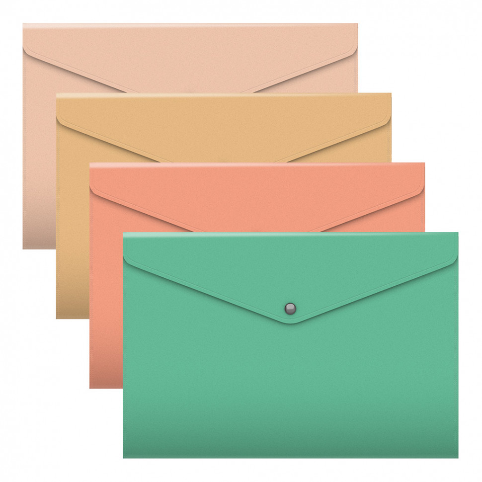 Папка-конверт на кнопке пластиковая ErichKrause® Matt Powder, A4, непрозрачная, ассорти (в пакете по 12 шт.)
