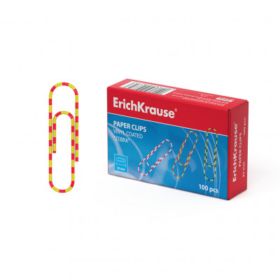 Скрепки металлические с виниловым покрытием ErichKrause® Zebra цветные, 33 мм...