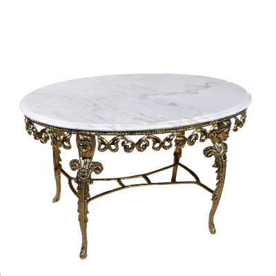 Столик Ренессанс овальный с мраморной столешницей, золото