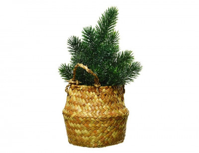 Настольная ЁЛОЧКА-ИСКОРКА В КОРЗИНКЕ, хвоя - 100% РЕ, зелёная с глиттером, 24...