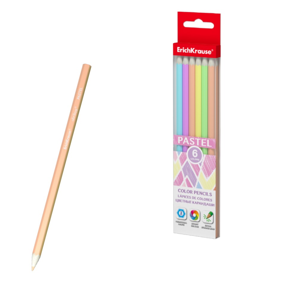 Цветные карандаши шестигранные ErichKrause® Pastel 6 цветов