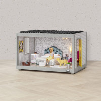 Кукольный домик "Комната 33 см", открытый на 360°, обои в наборе, для кукол 12 см