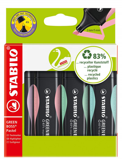 Набор текстовыделителей Stabilo Green Boss Pastel 4 цветная упаковка, картонн...