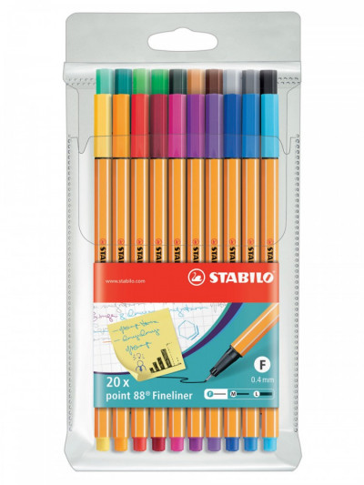 Набор капиллярных ручек Stabilo Point 88  20 цветов чернил, 0,4 мм блистер