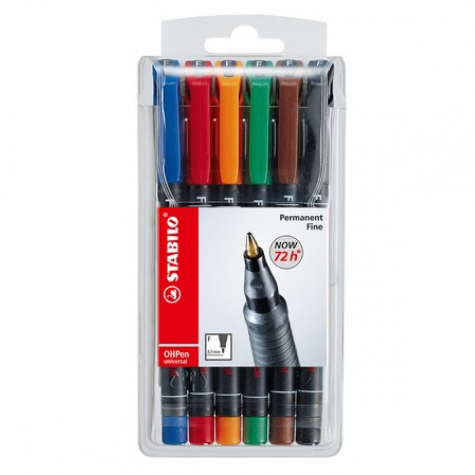 Набор маркерных ручек Stabilo Ohpen Universal 0,7 мм, 6 шт в упаковке, цвет чернил: оранжевый, синий, черный, красный, зеленый, коричневый, перманентные чернила