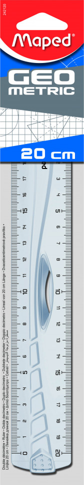 Линейка Геометрик 20 см, 1 сторона - градуировка 1 мм, 2 сторона - градуировка 1/2 мм, блистер