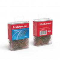 Скрепки металлические с виниловым покрытием ErichKrause® Zebra цветные, 28 мм (пластиковая коробка 200 шт.)