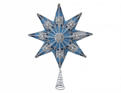 Ёлочная верхушка Звезда кларис,голубая с серебряным,Kurts Adler