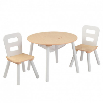 Стол + 2 стула "Сокровищница", бежевый (Round Storage Table & C...