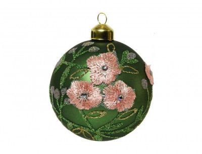 Набор стеклянных шаров НЕЖНОСТЬ ФИАЛОК, зелёный шалфей, 8 см, упаковка 3 шт.,...