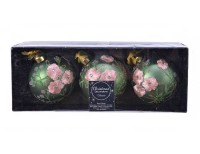 Набор стеклянных елочных шаров Нежность фиалок, зелёный шалфей, 8 см, упаковка 3 шт., Kaemingk (Decoris)