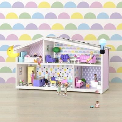 Кукольный домик "Креативный", открытый на 360°, обои в наборе, с на...