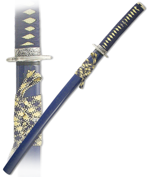 Катана самурайский меч, синие ножны в  желтую крапинку